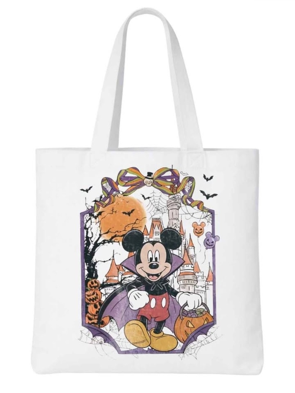Halloween Mickey Mouse Graphic White Tote Bag